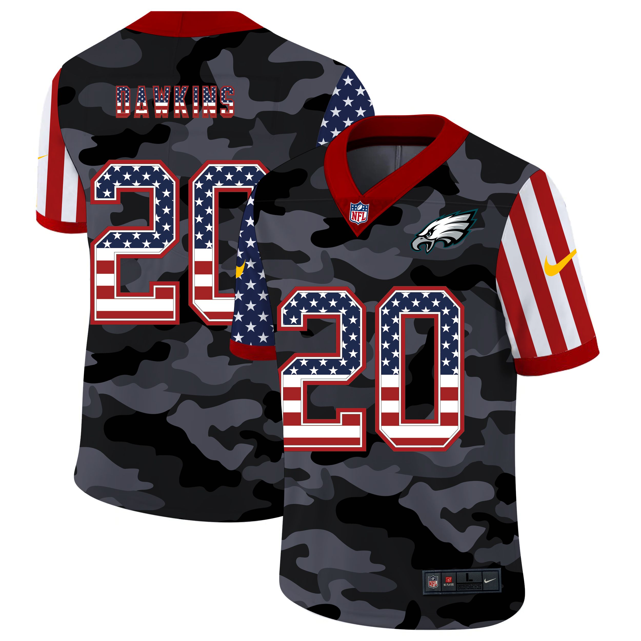 Men Philadelphia Eagles #20 Dawklns 2020 Nike USA Camo Salute to Service Limited NFL Jerseys